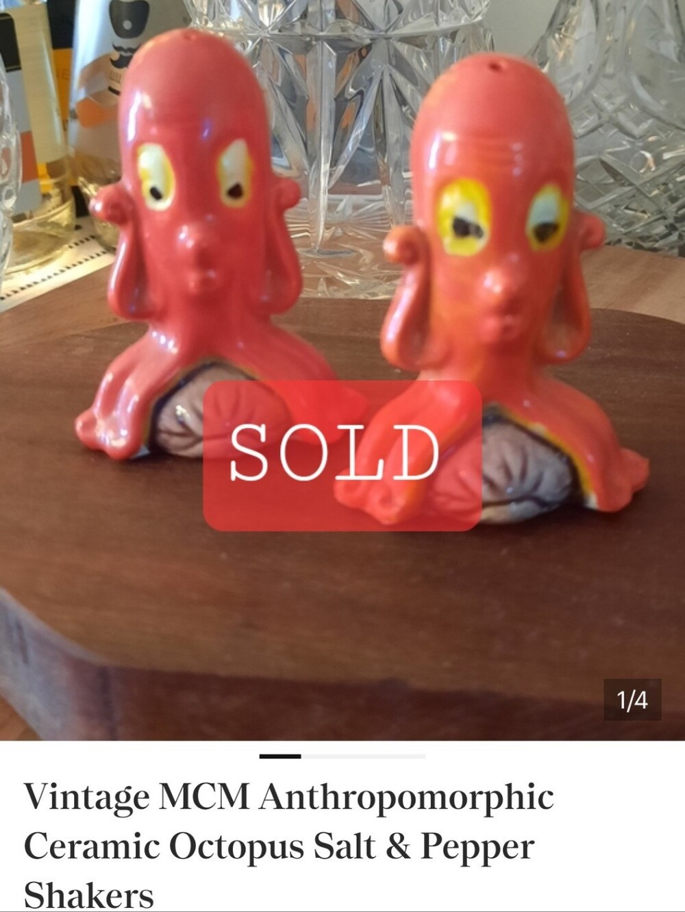 Vintage MCM Anthropomorphic Ceramic Octopus Salt & Pepper Shakers
